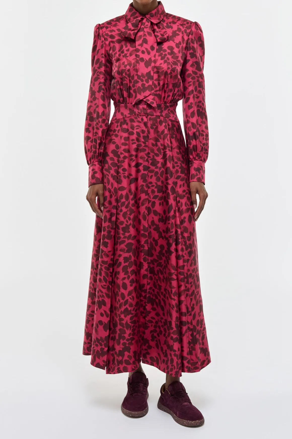 Phelan Maxi Shirtdress in Fuchsia Printed Silk Twill