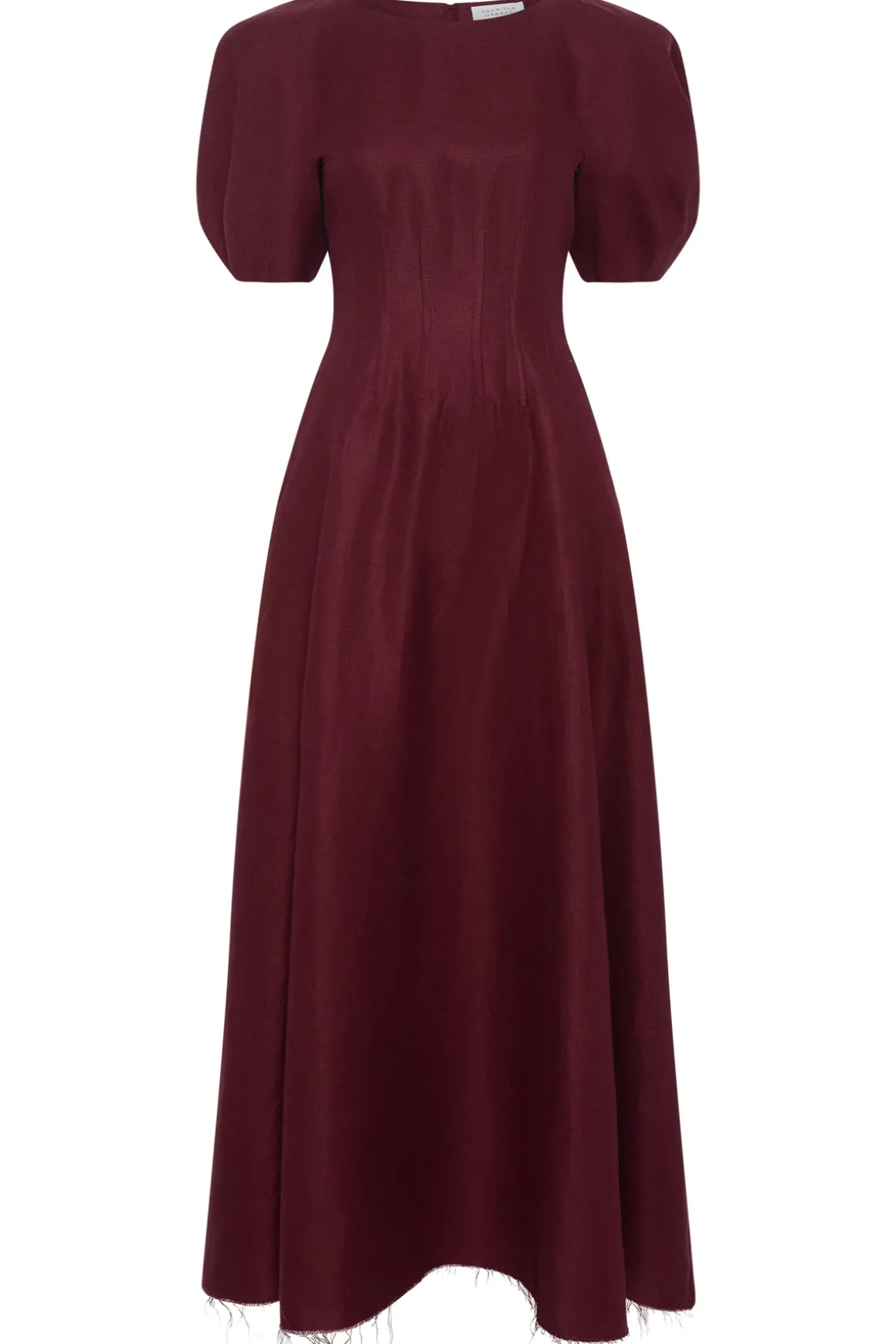 Ranya Puff Sleeve Maxi Dress in Bordeaux Linen Twill