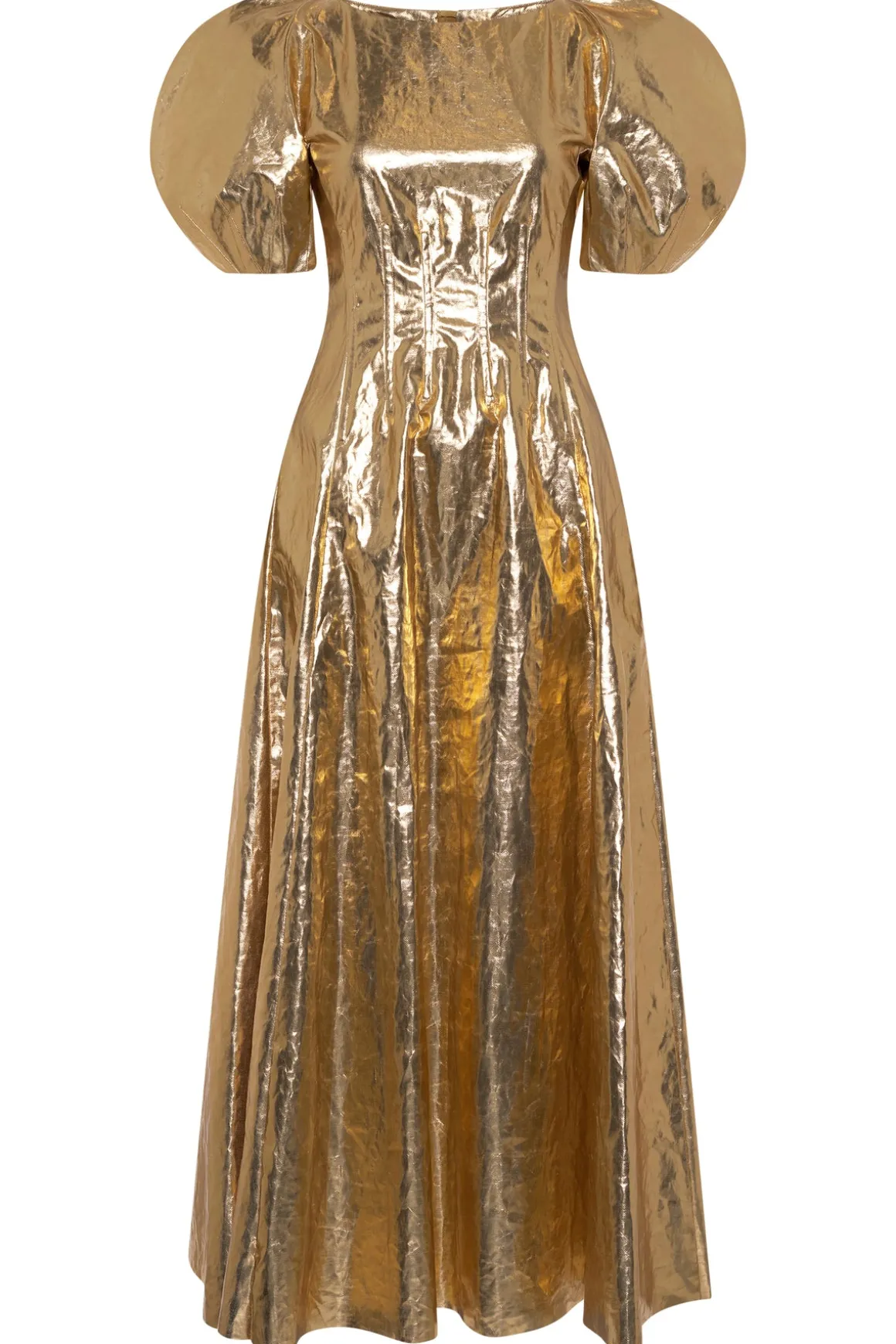 Ranya Puff Sleeve Maxi Dress in Metallic Gold Linen Twill