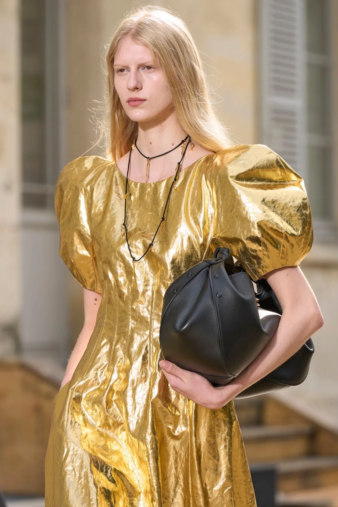 Ranya Puff Sleeve Maxi Dress in Metallic Gold Linen Twill