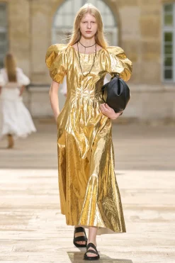 Ranya Puff Sleeve Maxi Dress in Metallic Gold Linen Twill