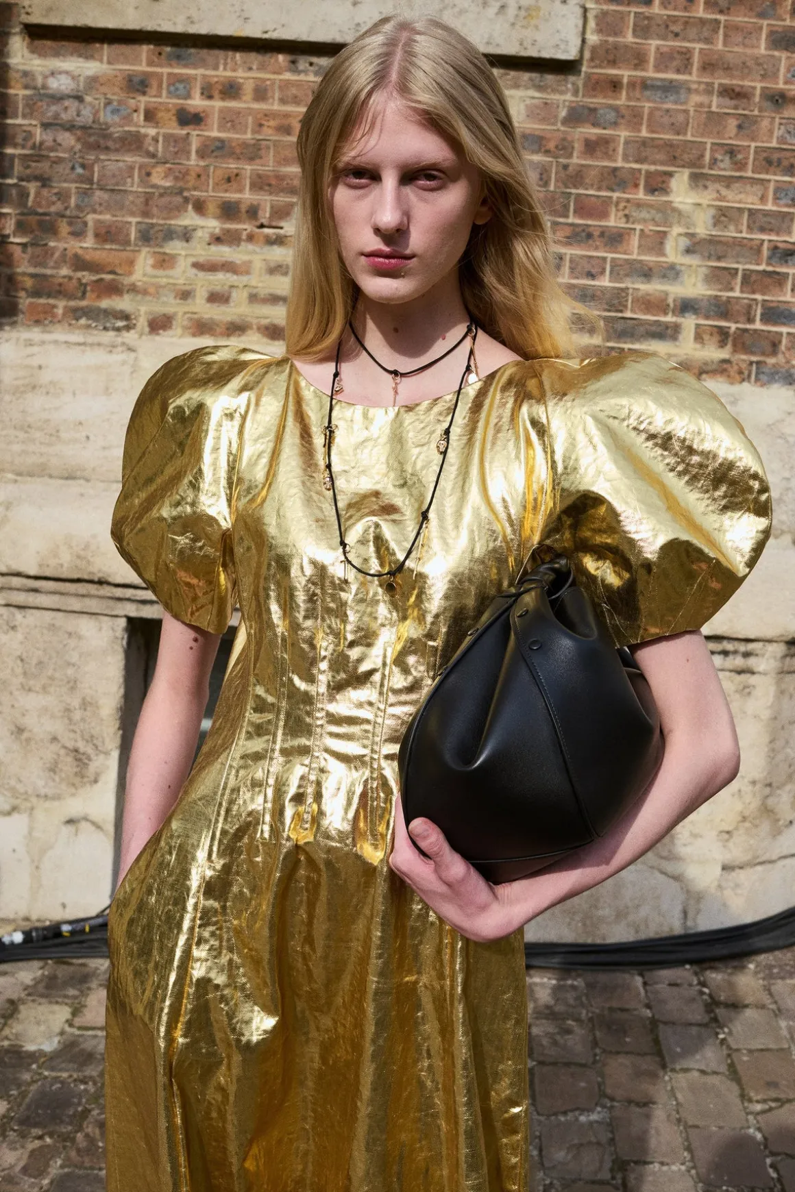 Ranya Puff Sleeve Maxi Dress in Metallic Gold Linen Twill