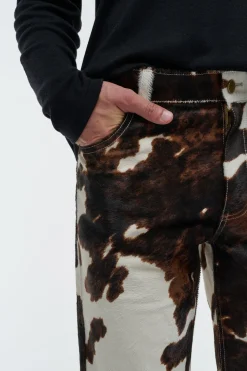 Rey Straight-leg Five Pocket Pant in Ivory Cognac Multi Pony Hair