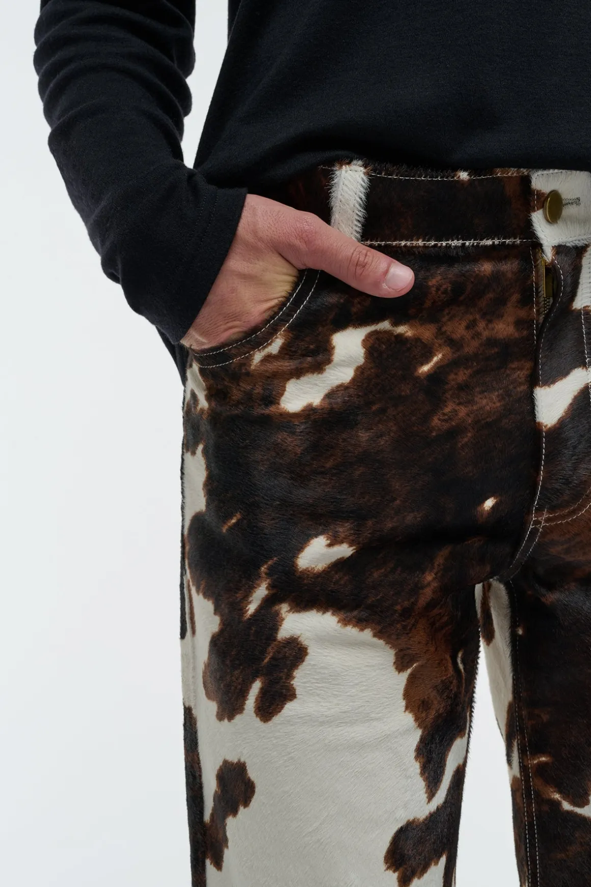 Rey Straight-leg Five Pocket Pant in Ivory Cognac Multi Pony Hair