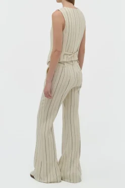 Rhein Flare Pant in Ivory Multi Pinstripe Wool Cashmere