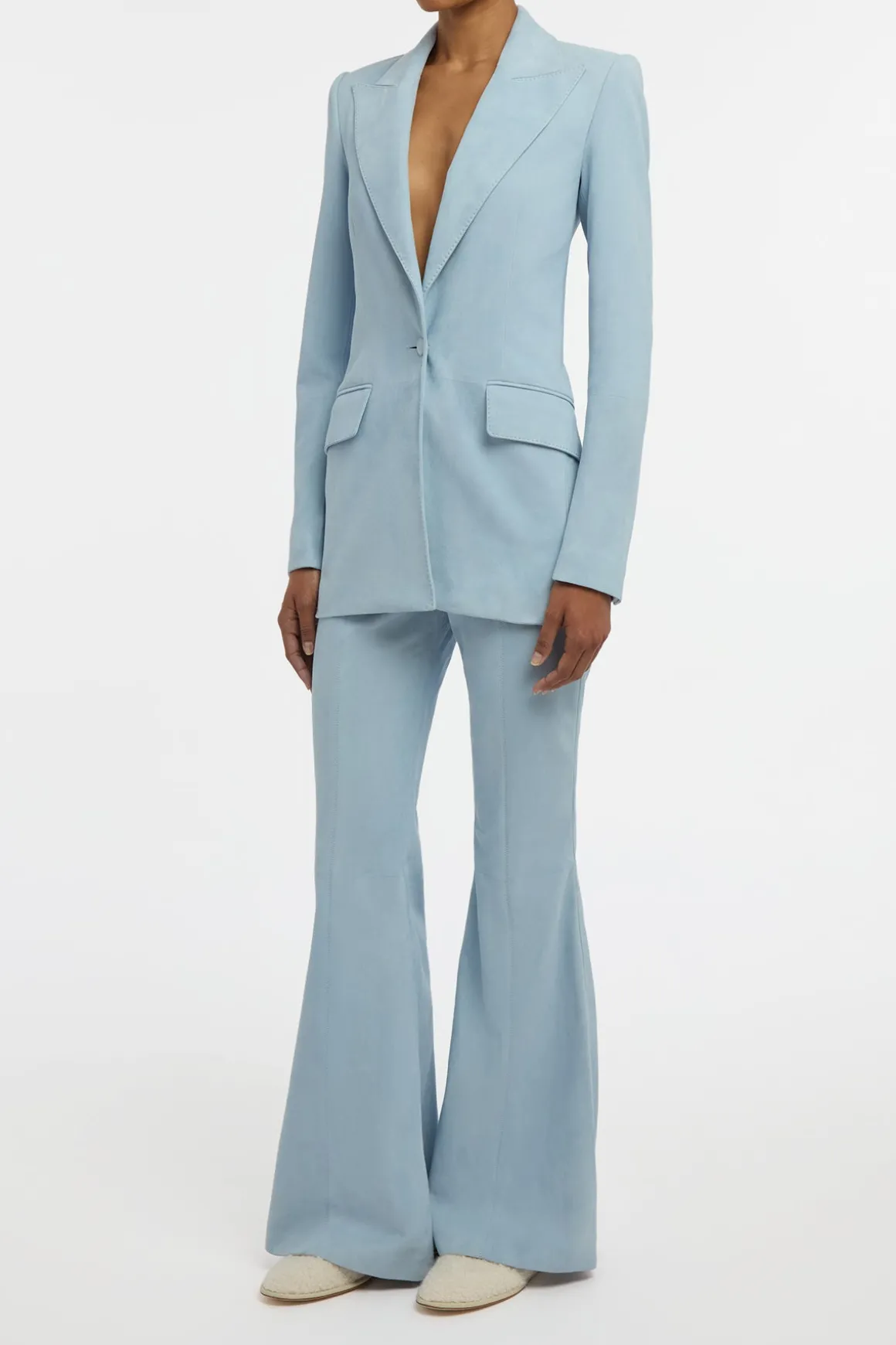 Rhein Flare Pant in Light Blue Suede