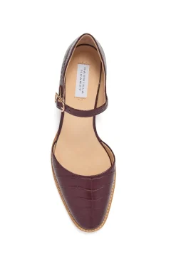 Riley Sandal in Bordeaux Crocodile Embossed Leather