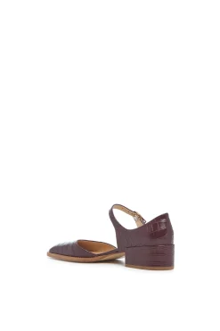 Riley Sandal in Bordeaux Crocodile Embossed Leather