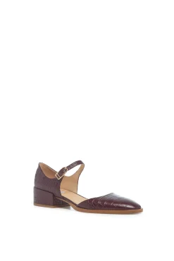 Riley Sandal in Bordeaux Crocodile Embossed Leather