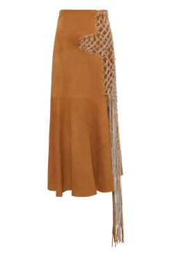 Riverine Midi Skirt In Cashew Suede