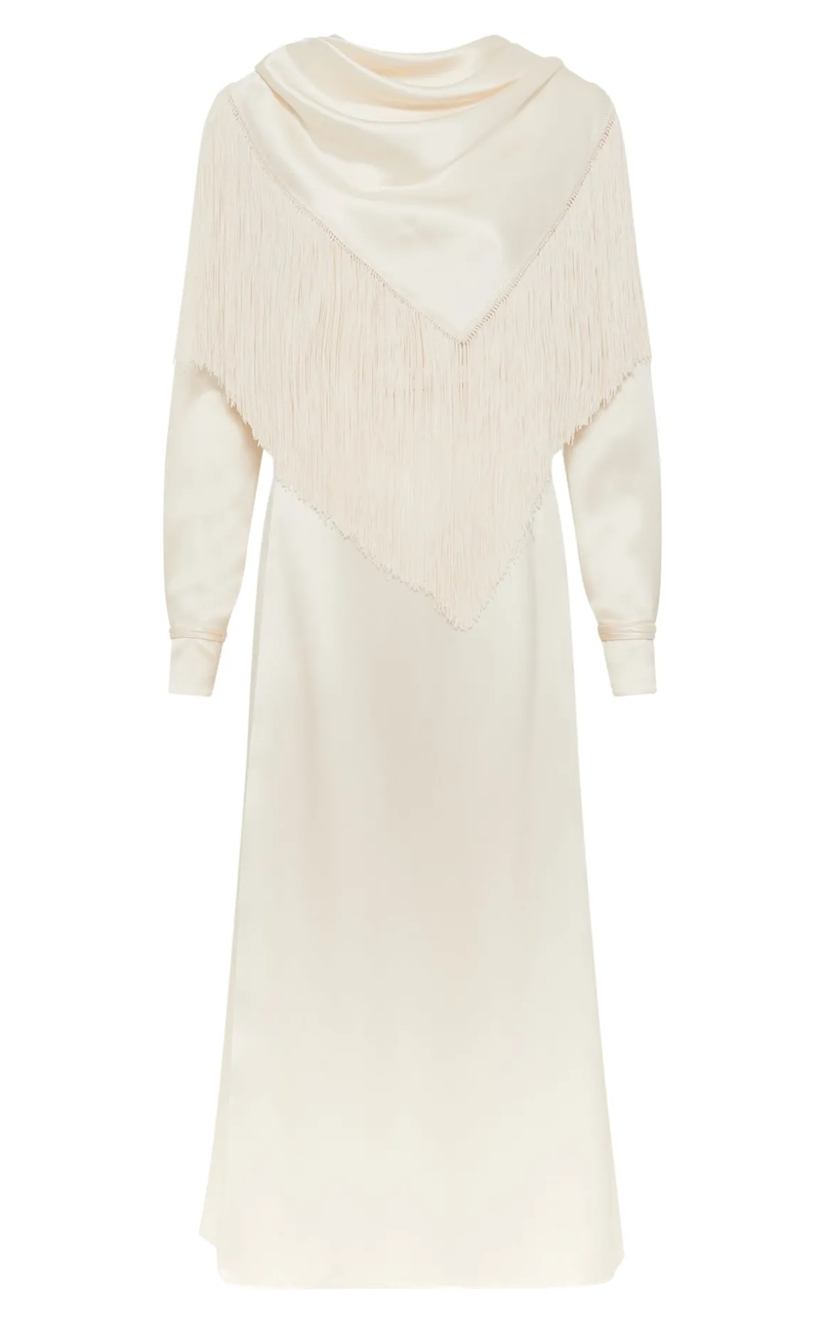 Rouge Fringe Scarf Dress in Ivory Silk Satin