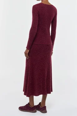Sabine Knit Midi Skirt in Bordeaux Beaded Cashmere Silk