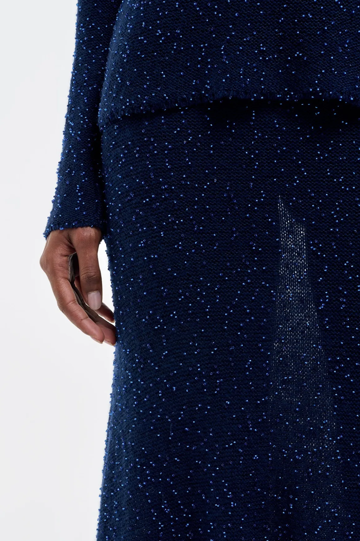 Sabine Knit Midi Skirt in Electric Navy Beaded Cashmere Silk