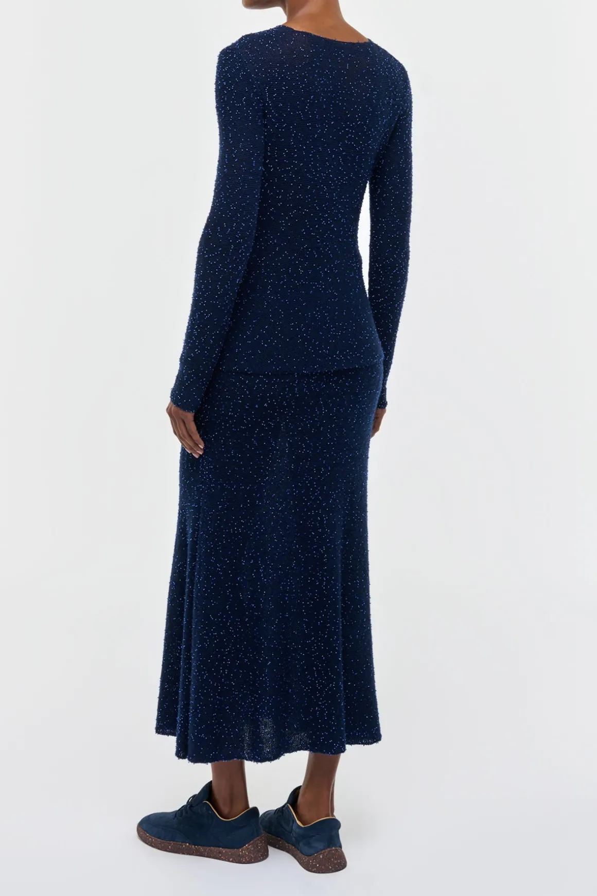 Sabine Knit Midi Skirt in Electric Navy Beaded Cashmere Silk