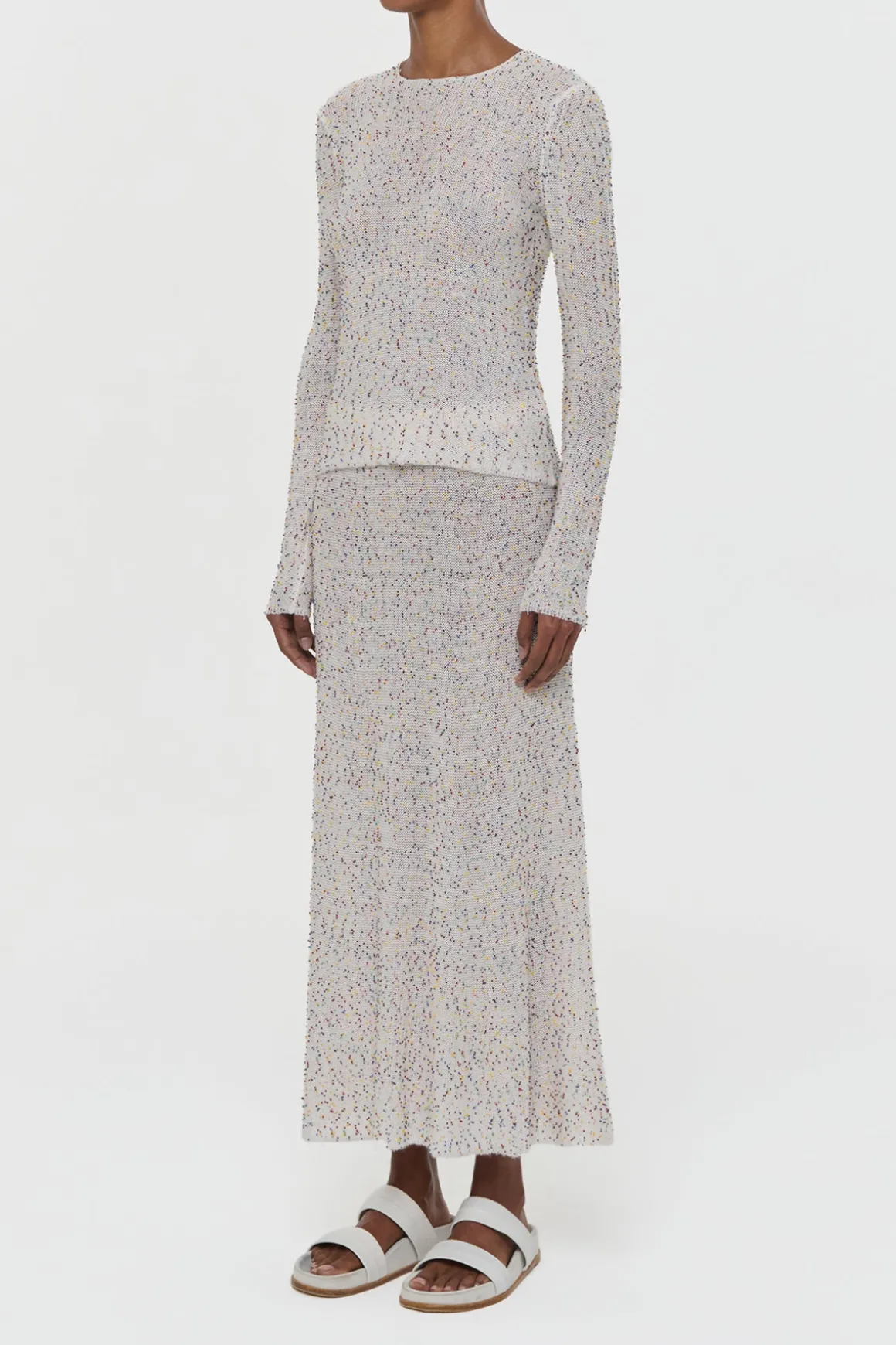 Sabine Knit Midi Skirt in Ivory Multi Beaded Cashmere Silk