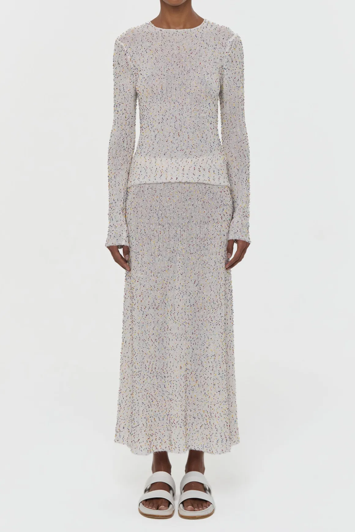 Sabine Knit Midi Skirt in Ivory Multi Beaded Cashmere Silk