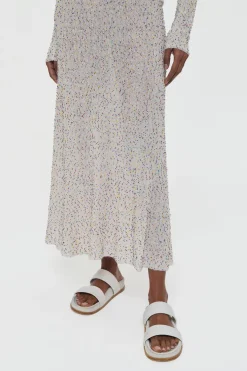 Sabine Knit Midi Skirt in Ivory Multi Beaded Cashmere Silk