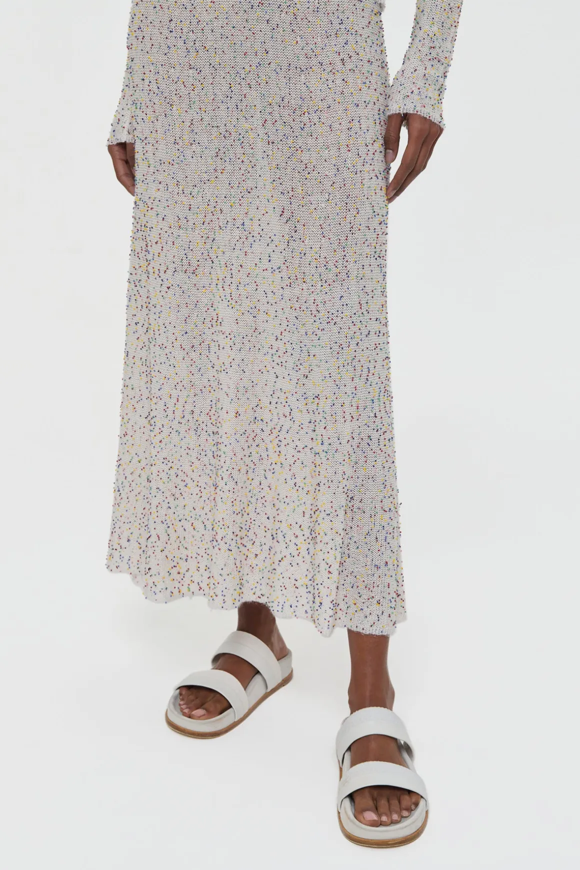 Sabine Knit Midi Skirt in Ivory Multi Beaded Cashmere Silk