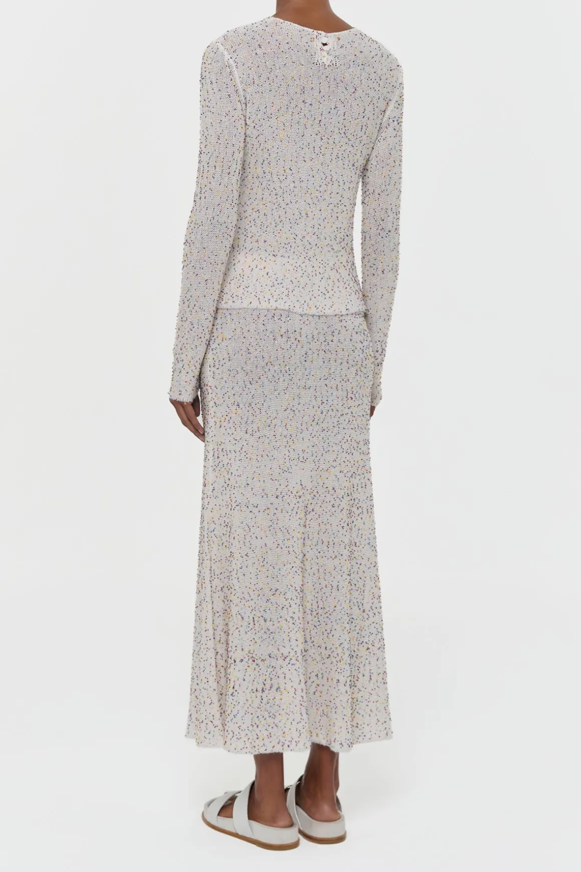Sabine Knit Midi Skirt in Ivory Multi Beaded Cashmere Silk