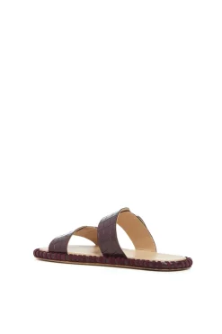 Sage Flat Sandal in Bordeaux Crocodile Embossed Leather