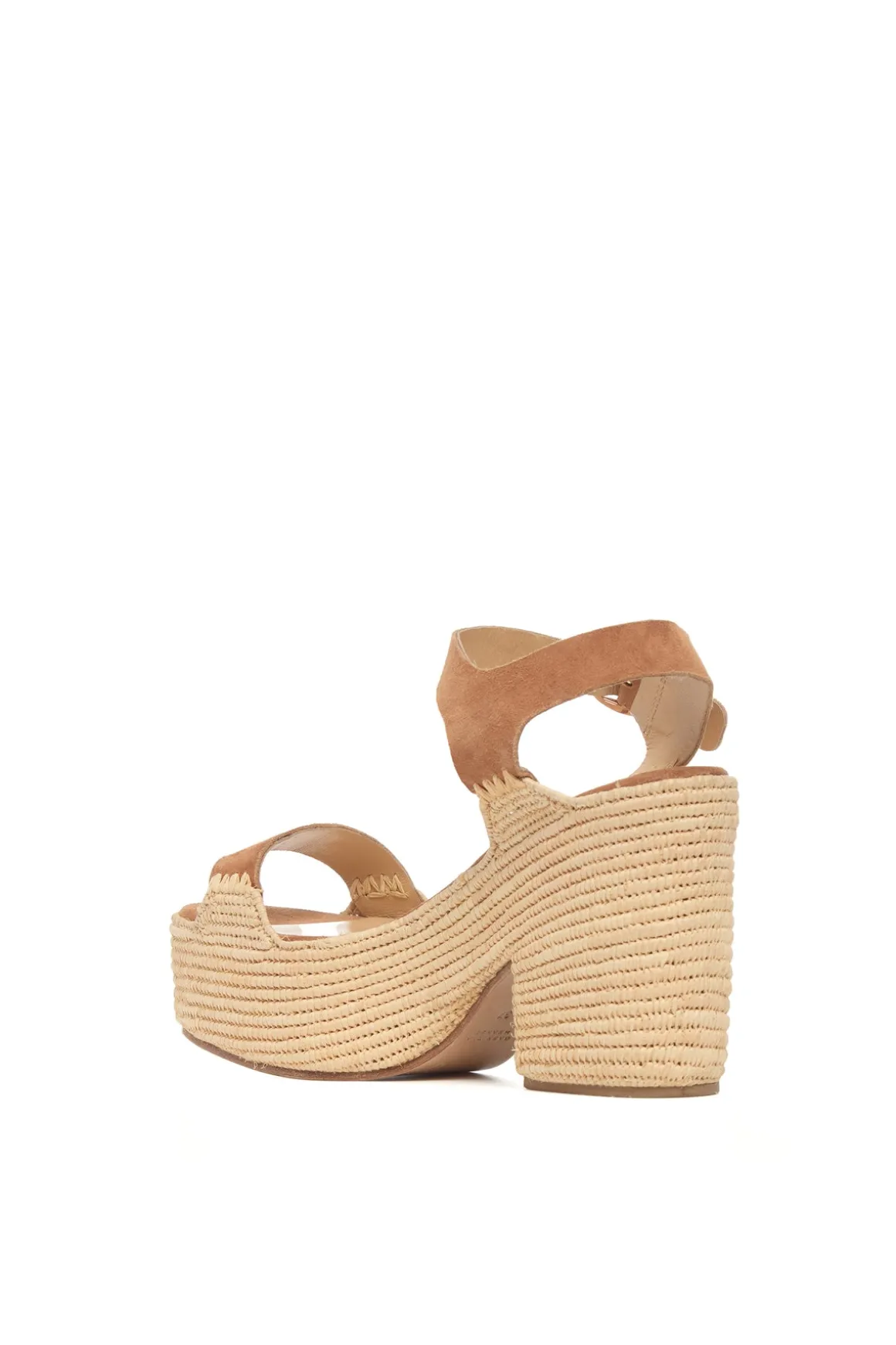 Sardis Platform Sandal in Camel Suede & Natural Raffia