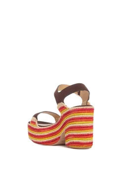 Sardis Platform Sandal in Dark Chocolate Multi Suede & Natural Raffia