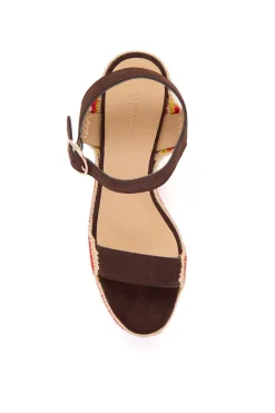 Sardis Platform Sandal in Dark Chocolate Multi Suede & Natural Raffia