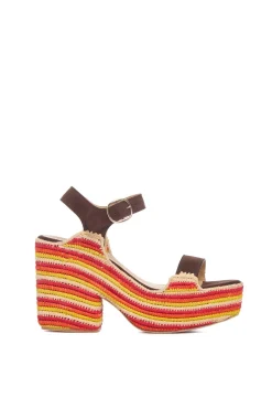 Sardis Platform Sandal in Dark Chocolate Multi Suede & Natural Raffia