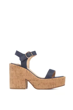 Sardis Platform Sandal in Recycled Cotton Linen Denim