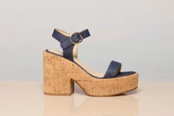 Sardis Platform Sandal in Recycled Cotton Linen Denim