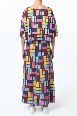 Selma Patchwork Embroidered Maxi Skirt in Aurora Multi Linen