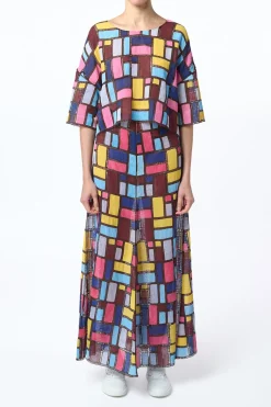 Selma Patchwork Embroidered Maxi Skirt in Aurora Multi Linen