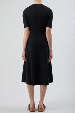 Seymore Knit Midi Dress in Black Merino Wool Cashmere