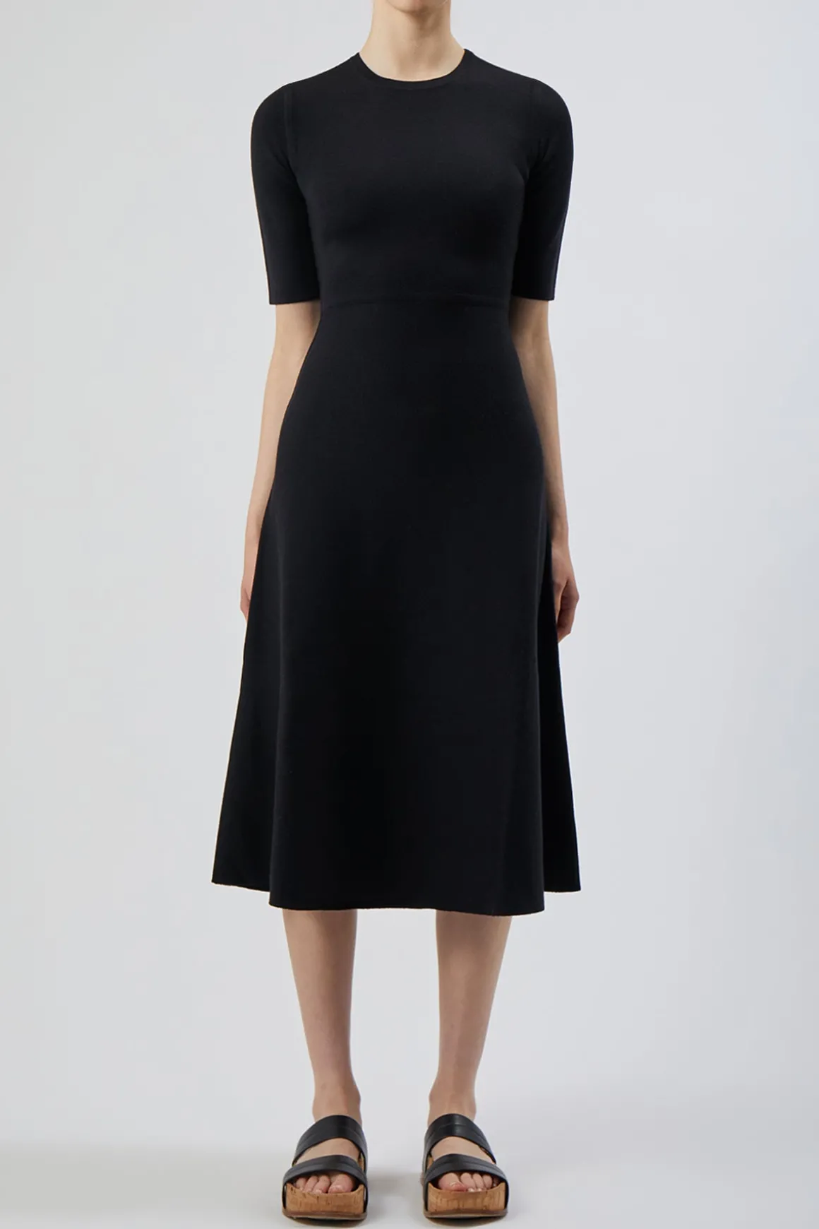 Seymore Knit Midi Dress in Black Merino Wool Cashmere