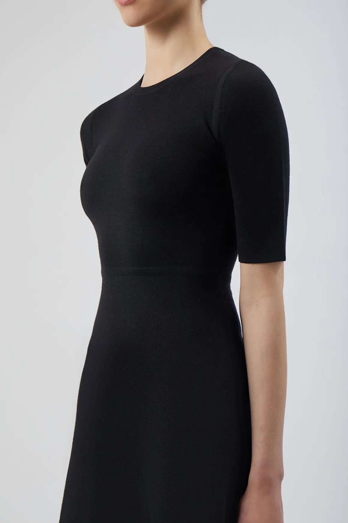 Seymore Knit Midi Dress in Black Merino Wool Cashmere