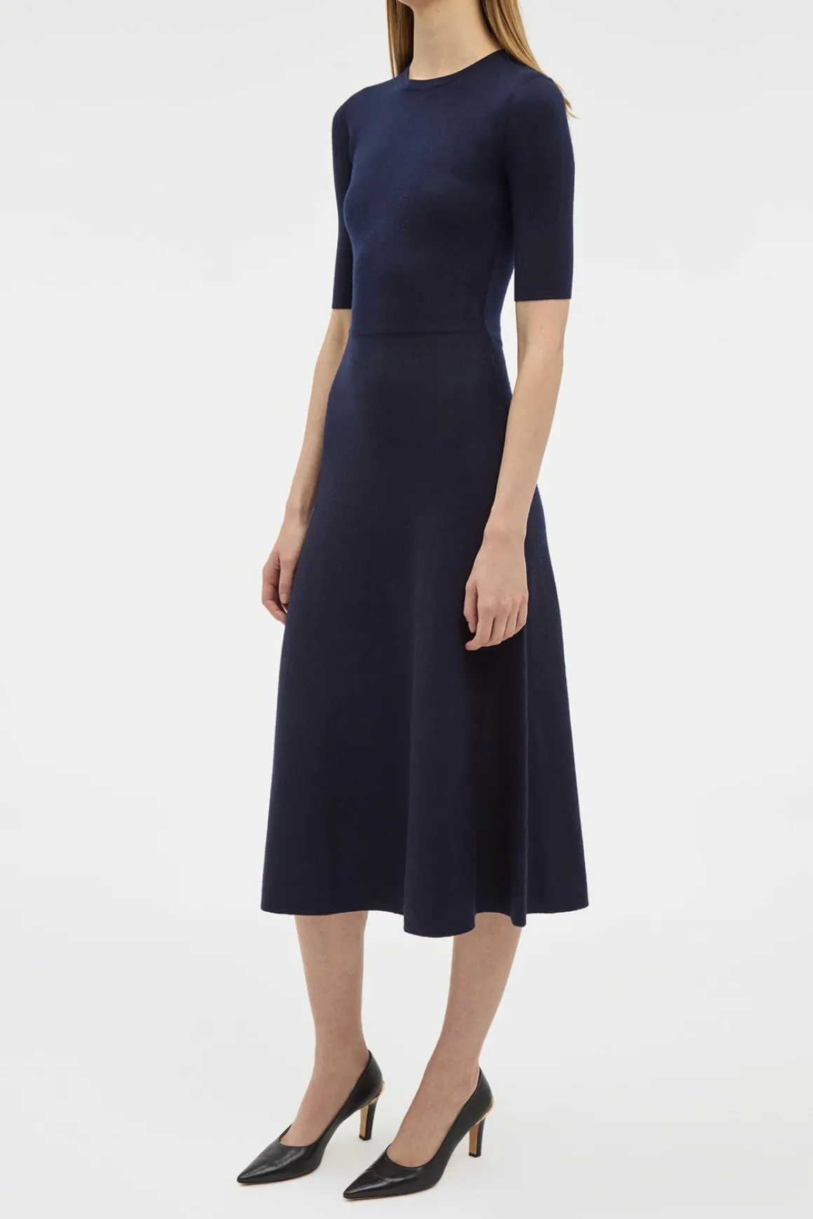 Seymore Knit Midi Dress in Dark Navy Merino Wool Cashmere