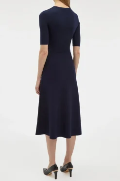 Seymore Knit Midi Dress in Dark Navy Merino Wool Cashmere
