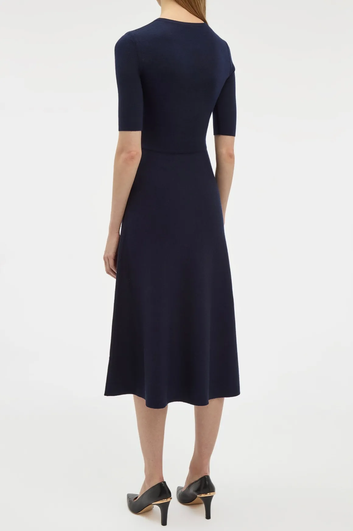 Seymore Knit Midi Dress in Dark Navy Merino Wool Cashmere