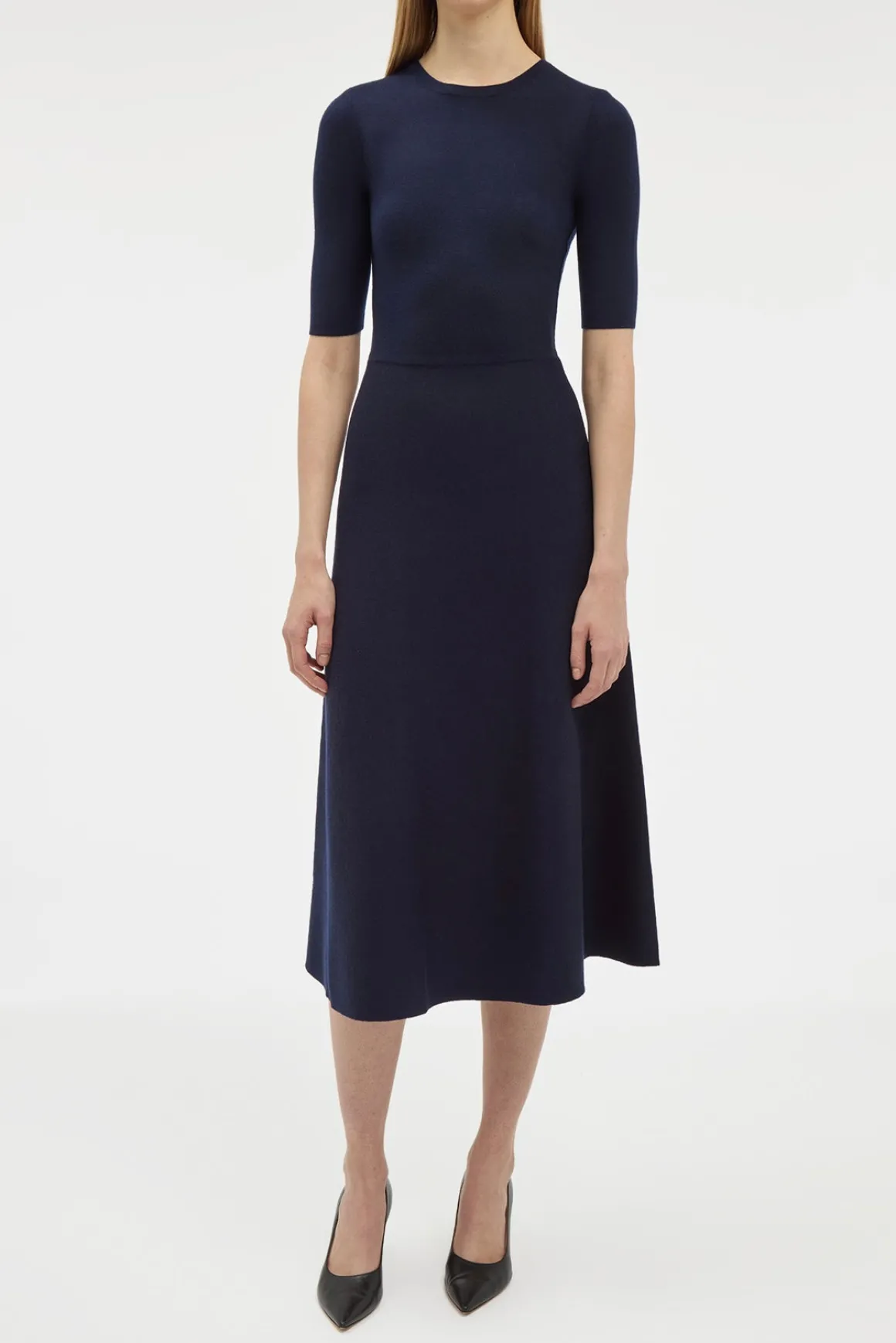 Seymore Knit Midi Dress in Dark Navy Merino Wool Cashmere
