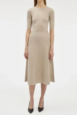 Seymore Knit Midi Dress in Oatmeal Merino Wool Cashmere