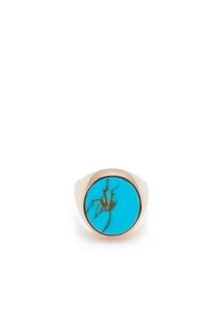 Signet Ring in 18K Rose Gold & Turquoise Stone with Blue Sapphire