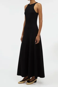 Siren Knit Maxi Dress in Black Merino Wool