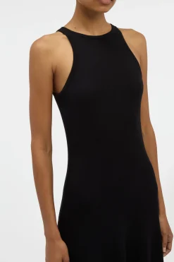 Siren Knit Maxi Dress in Black Merino Wool