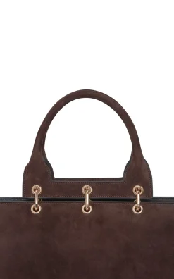 Small Amethyst Tote Bag in Dark Brown Suede