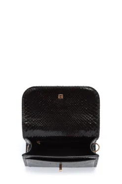 Small Leonora Flap Bag in Black Snakeskin