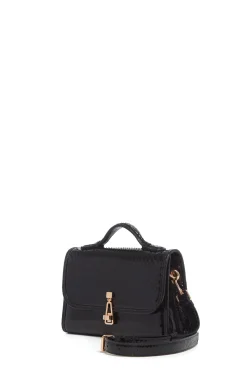 Small Leonora Flap Bag in Black Snakeskin