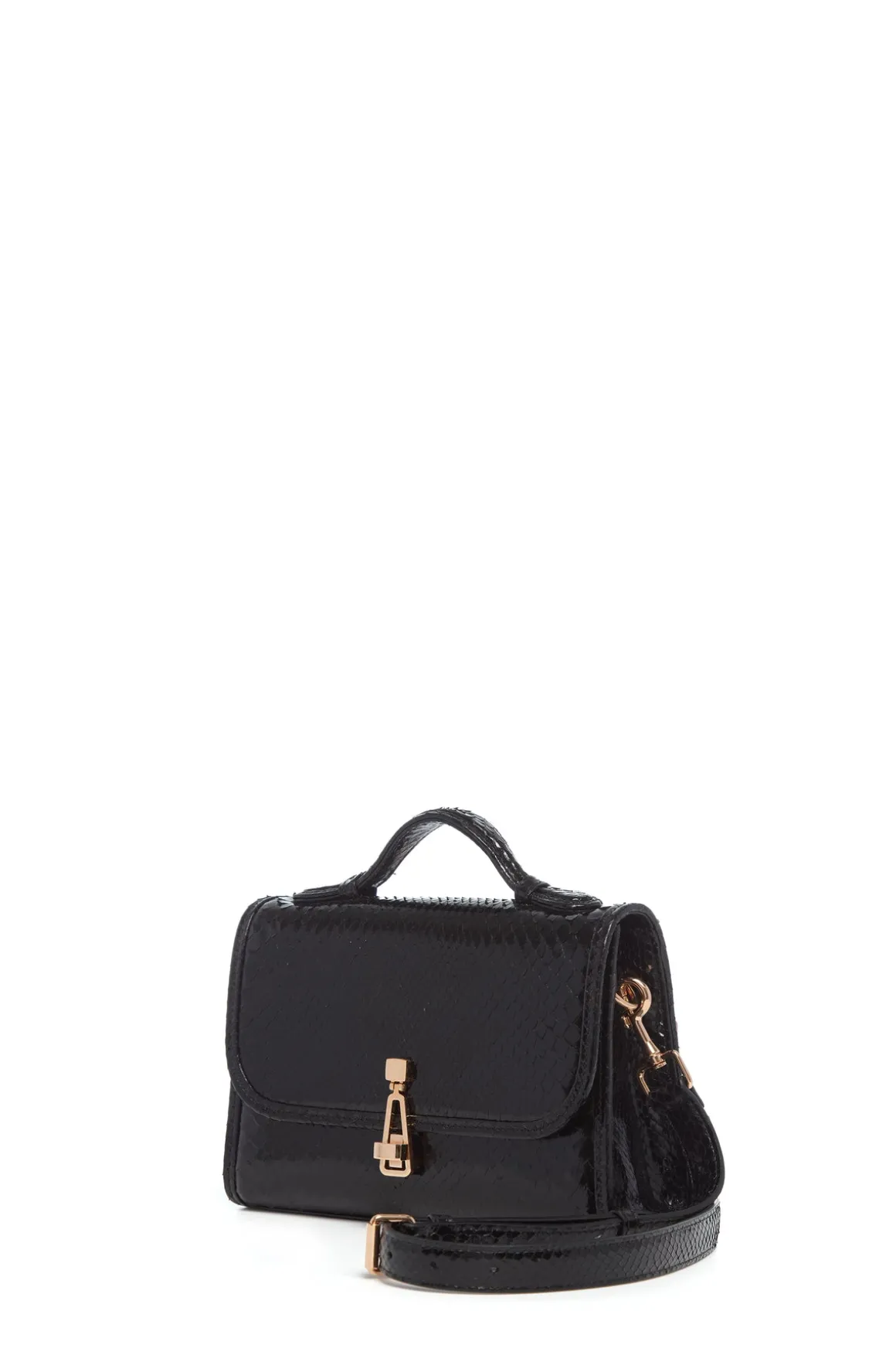 Small Leonora Flap Bag in Black Snakeskin