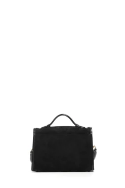 Small Leonora Flap Bag in Black Suede