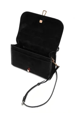 Small Leonora Flap Bag in Black Suede