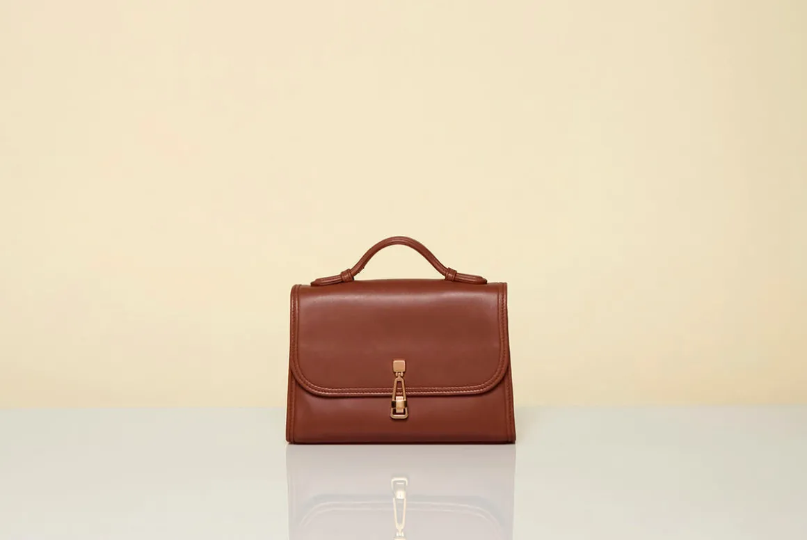 Small Leonora Flap Bag in Cognac Nappa Leather